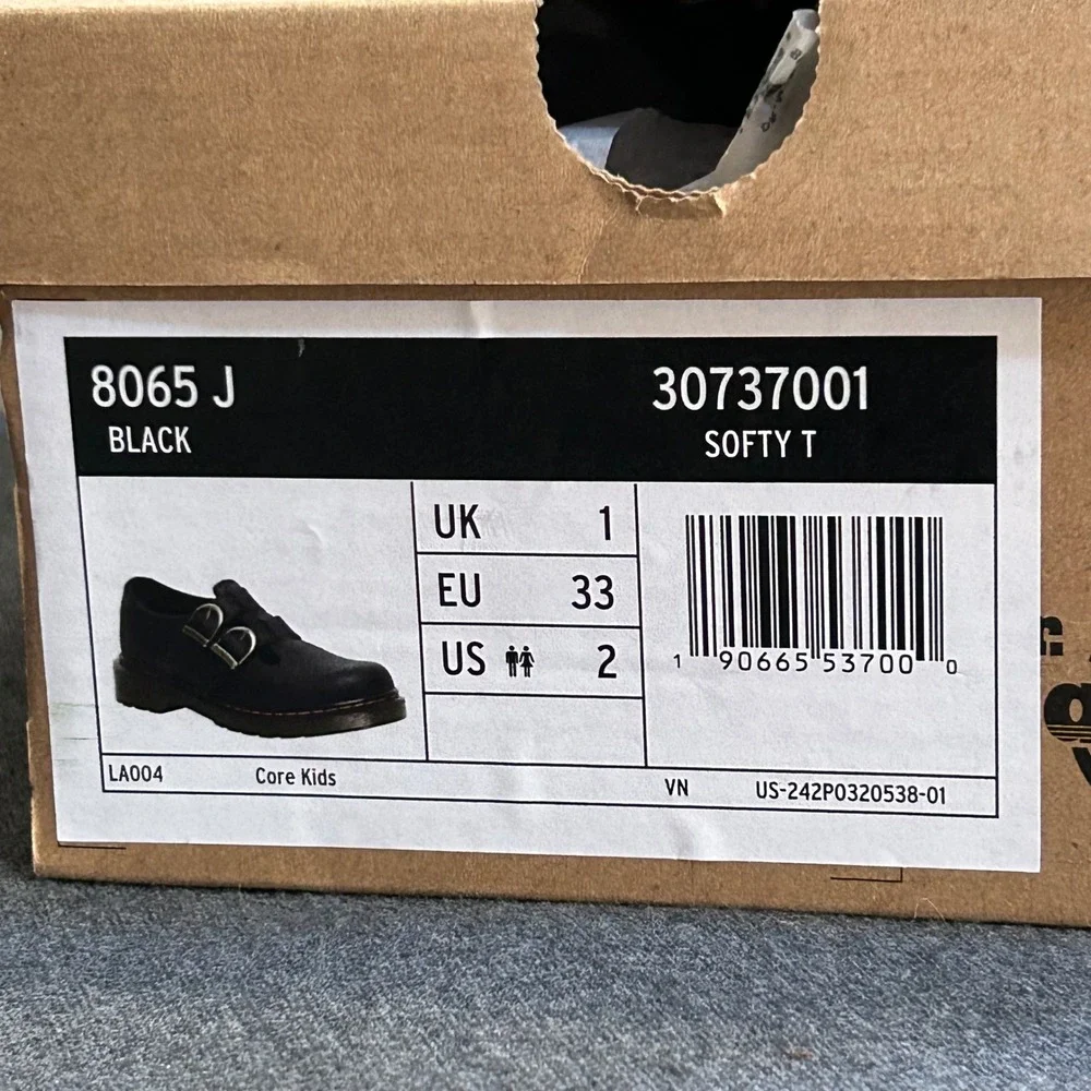 Dr Martens 8065 J Kids US 2 Black Softy T Leather Mary Jane Shoes NIB